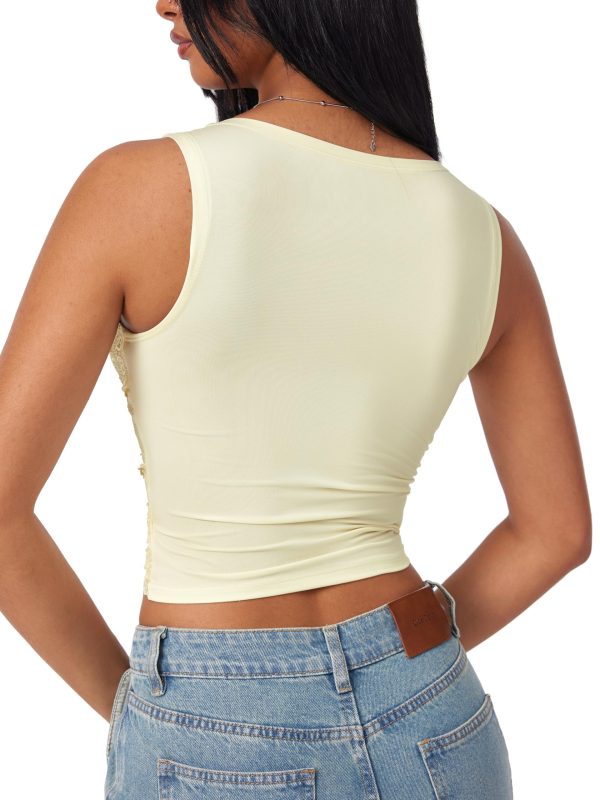 Lace Crop Tank Tops for Women Summer V Neck Sleeveless Going Out Tops Ruched Sexy Tee Trendy T Shirts Casual