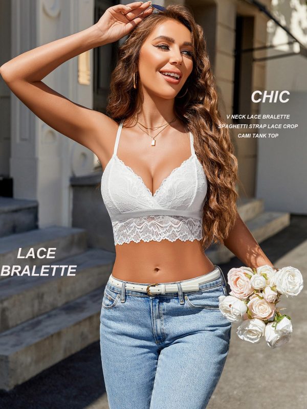 81G-b2L9tL.jpg Bralette for Women Wireless Lace Bra V Neck Racerback Cami Tank Y2k Camisoles Adjustable Crop Top