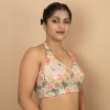 Women's Sequin Gold Embroidered Halter Neck Sleeveless Readymade Indian Saree Blouse E13