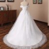 Lace Train Wedding Dress for Bride Aline Applique Bride Dress Long Tulle Off Shoulder Strapless