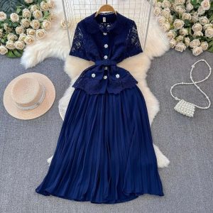 Summer Embroidery Lace Tops Chiffon Suits for Women Single Breasted