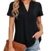 Womens Dressy Casual Blouses Short Sleeve V Neck Business Tops Summer Ladies Trendy Boho Office Work Shirts