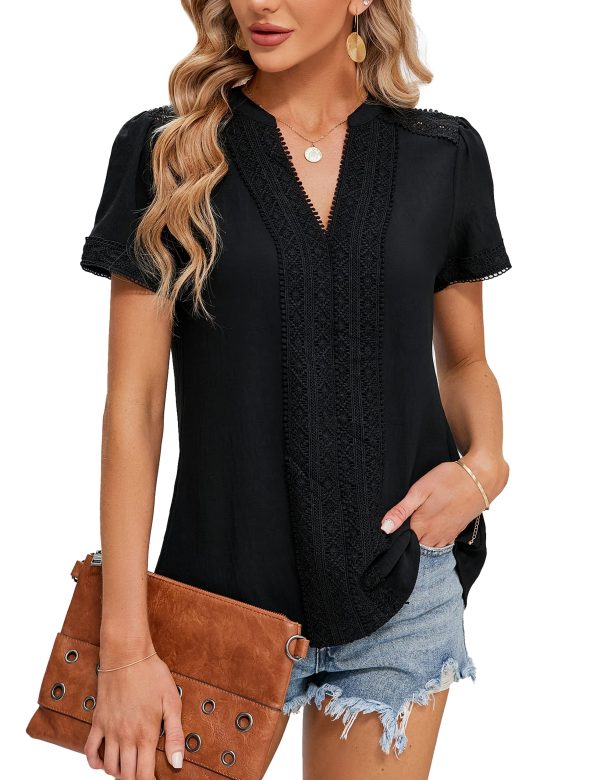 Womens Dressy Casual Blouses Short Sleeve V Neck Business Tops Summer Ladies Trendy Boho Office Work Shirts
