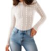 Women's Mesh Sheer Long Sleeve Tops Lace See Through Mock Neck Fashion Sexy Shirts Blouses