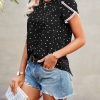 Women's Shirts Summer Casual Crewneck Lace Crochet Short Sleeve Blouses Cute Floral Print Loose Tunic Tops