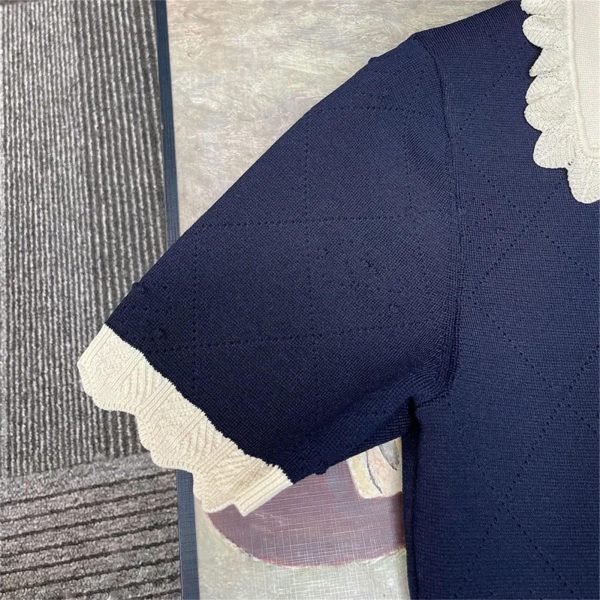 Women's 2025 Knit Lace Collar Dress - Short Sleeve Color Block