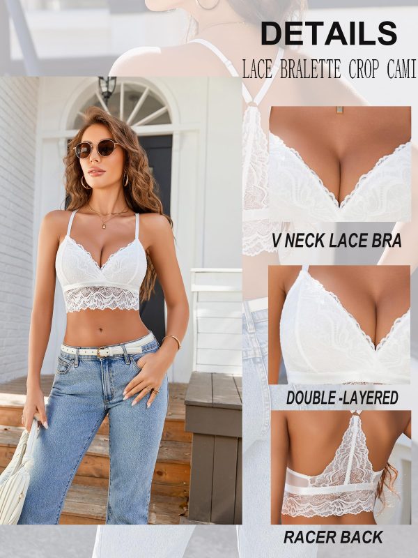 81L1d0XCwIL.jpg Bralette for Women Wireless Lace Bra V Neck Racerback Cami Tank Y2k Camisoles Adjustable Crop Top