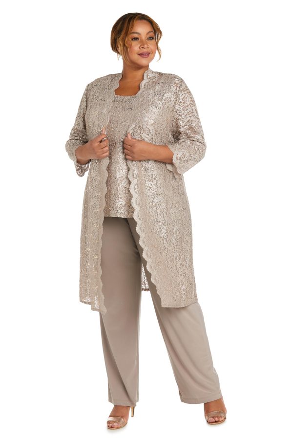 Womens Plus Sequined Lace Pant Suit