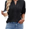 Womens Button Down Shirts Lace Crochet Dressy Casual Tops 3/4 Sleeve Work Summer Outfits 2025