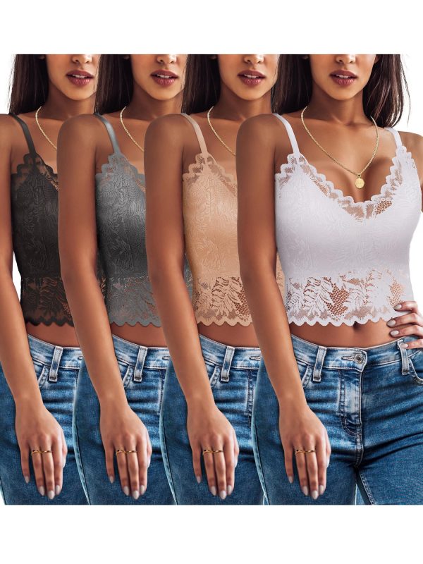 4 Pcs Lace Bralette for Women V Neck Lace Camisole Adjustable Spaghetti Strap Crop Top Half Top