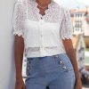 Lace Tops for Women Dressy Casual V Neck Short Sleeve Button Down Shirts Bussiness Work Office Summer Blouses