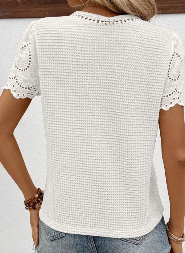 Womens Frenchy Summer Tops Crewneck Short Sleeve T Shirts Casual Waffle Knit Jacquard Blouses Top Shirts