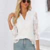 Lace Tops for Women 3/4 Sleeve Dressy Casual Blouses 2025 Boho Floral Top Office Work Shirts