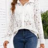 Lace-Tops for Women: Sheer Lace Long Sleeve Top, Elegant Dressy Blouse, Sheer Tops for Women