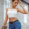 Lace Bralette for Women High Neck Camisoles Racerback Double-Layered Crop Top