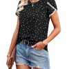 Women's Shirts Summer Casual Crewneck Lace Crochet Short Sleeve Blouses Cute Floral Print Loose Tunic Tops