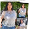 Mesh Top for Women Short Sleeve Crew Neck Fitted Top Solid & Floral Lace Tee Shirts