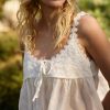 Women Lace Trim Tank Tops Y2k Tie Front Semi Sheer Crop Vest Cute Sleeveless Babydoll Cami Shirt