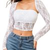 Going Out Tops for Women Long Sleeve 2 Piece Square Neck Tank Top Lace Mesh Sheer Crop Tops Strapless Shirts