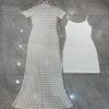 Women's Sheer Jacquard Trumpet Dress - Hollow Out Short Sleeve Suspender Mermaid Gown