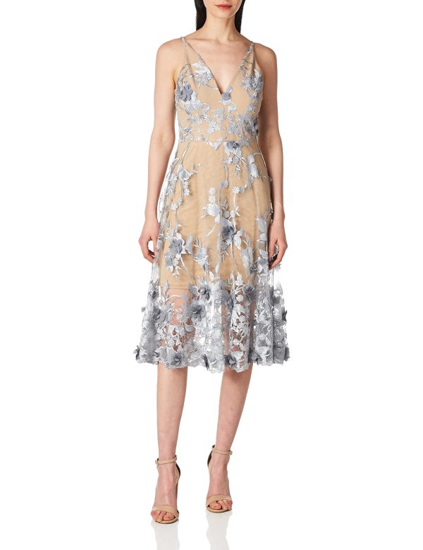 81T4LHpSZ-L.jpg Women's Audrey Spaghetti Strap Midi A-line 3D Floral Dress