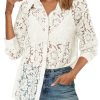 Women's Lace Long Sleeve Tops Dressy Casual Blouse Button Down Sheer Elegant Summer Shirts