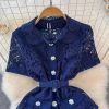 Summer Embroidery Lace Tops Chiffon Suits for Women Single Breasted