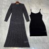 Women's Silk Knit O-Neck Dress - Slim Fit Spaghetti Strap Lining Maxi Evening Dress