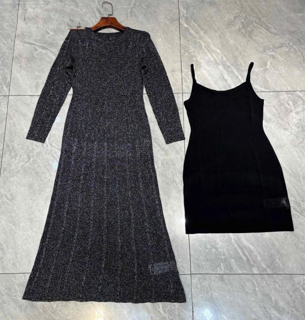 Women's Silk Knit O-Neck Dress - Slim Fit Spaghetti Strap Lining Maxi Evening Dress
