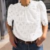 Summer Tops for Women 2025 Trendy Short Sleeve Eyelet Embroidered Dressy Casual Blouse Shirts