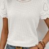 Womens Frenchy Summer Tops Crewneck Short Sleeve T Shirts Casual Waffle Knit Jacquard Blouses Top Shirts