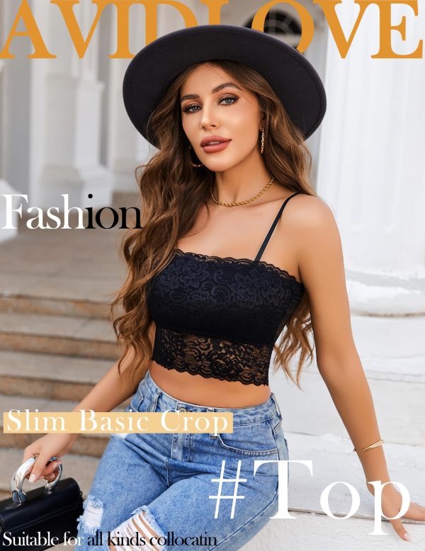 Bralettes for Women Lace Spaghetti Strap Tank Top Tube Slim Basic Camisole