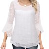 Women's Ruffle 3/4 Sleeve Elegant Dressy Blouses Crew Neck Double Layers Mesh Tunic Tops