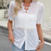 Lace Tops for Women Dressy Casual V Neck Short Sleeve Button Down Shirts Bussiness Work Office Summer Blouses
