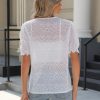Lace Tops for Women Dressy Casual V Neck Short Sleeve Button Down Shirts Bussiness Work Office Summer Blouses