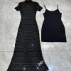 Women's Sheer Jacquard Trumpet Dress - Hollow Out Short Sleeve Suspender Mermaid Gown