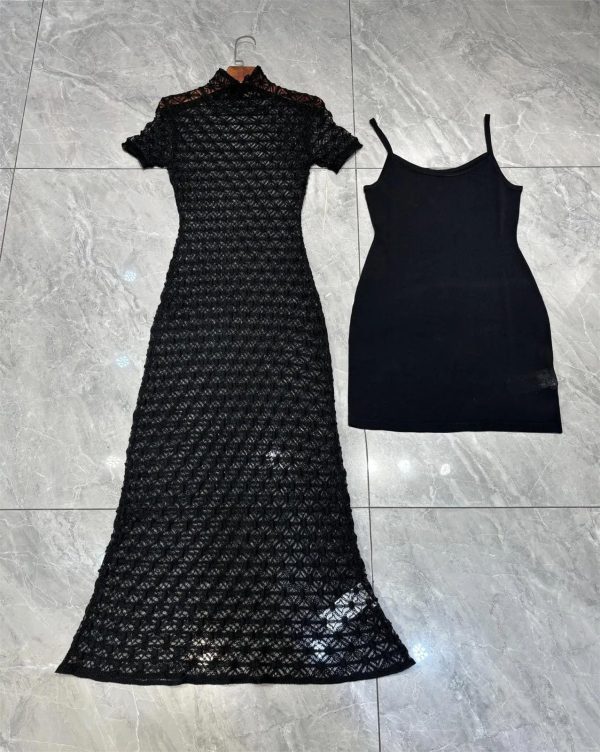 Women's Sheer Jacquard Trumpet Dress - Hollow Out Short Sleeve Suspender Mermaid Gown