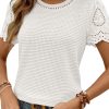 Womens Frenchy Summer Tops Crewneck Short Sleeve T Shirts Casual Waffle Knit Jacquard Blouses Top Shirts