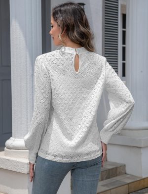Lace Tops for Women Business Dressy Casual Blouses Elegant Puff Long Sleeve Shirts Spring Fall Outfits Fashion 2025