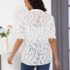 Women's Summer Puff Short Sleeve Button Up Lace Top V Neck Dressy Casual Eyelet Blouse Shirt