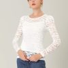 Women's Long Sleeve Lace Top Mesh Sheer Fitted Elegant Blouse