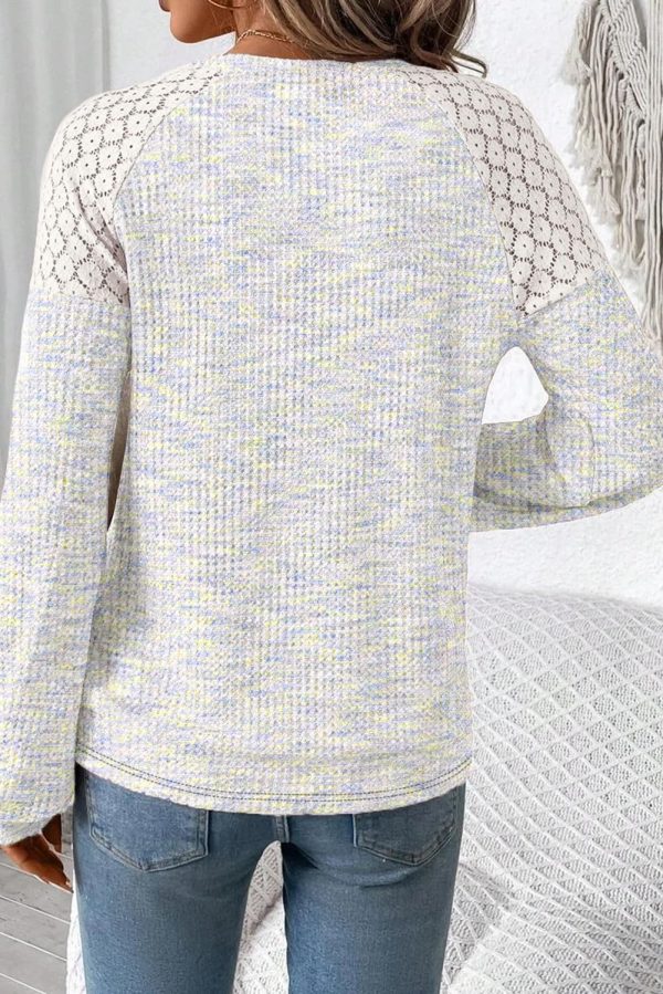81dCWCyyrLL.jpg Fall Tops for Women Casual Crew Neck Waffle Knit Lace Raglan Long Sleeve Shirts Loose Fit Blouses Top