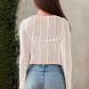 Women's Mesh Sheer Long Sleeve Tops Lace See Through Mock Neck Fashion Sexy Shirts Blouses