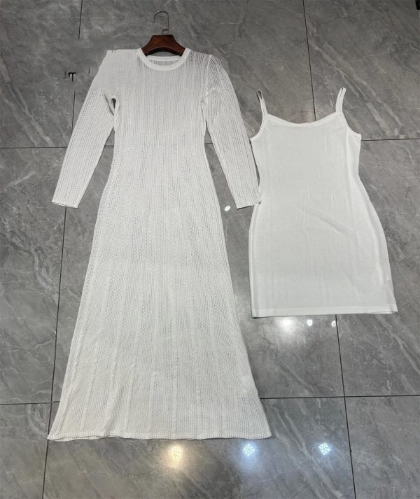 Women's Silk Knit O-Neck Dress - Slim Fit Spaghetti Strap Lining Maxi Evening Dress