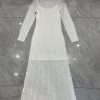 Women's Silk Knit O-Neck Dress - Slim Fit Spaghetti Strap Lining Maxi Evening Dress