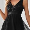 Women's V Neck Pleated Waist Short Sleeve Wedding Guest Dress Chiffon Bridesmaid Dresses 00793