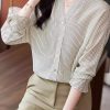 Ladies' Summer Elegant Chiffon Shirt Long-Sleeved for Office Travel Top Blouse for Women
