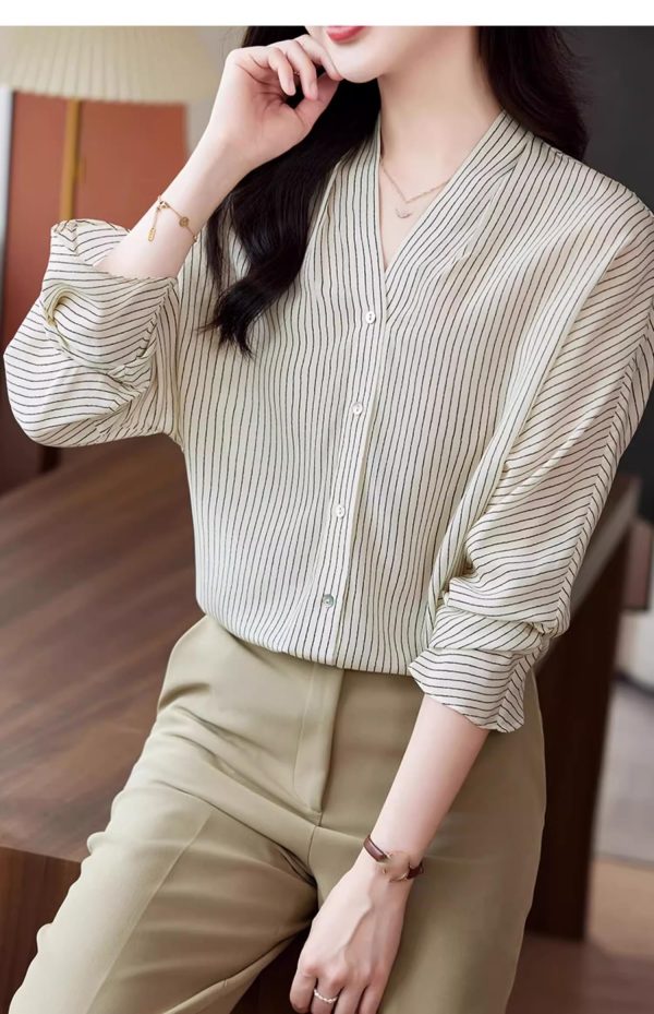 Ladies' Summer Elegant Chiffon Shirt Long-Sleeved for Office Travel Top Blouse for Women