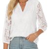 Lace Tops for Women 3/4 Sleeve Dressy Casual Blouses 2025 Boho Floral Top Office Work Shirts