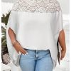 Women's Plus Size Contrast Lace Oversized Dolman Sleeve Mock Neck Tunic Tops